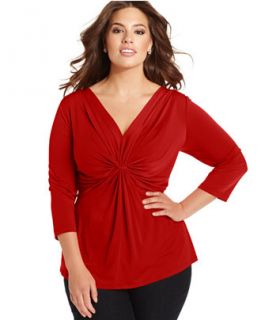 NY Collection Plus Size Three Quarter Sleeve Twist Front Top