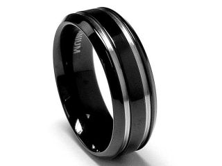 7 MM Black Titanium Ring Wedding Band with two Grooves
