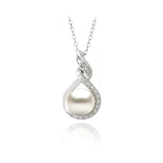 Glitzy Rocks Silver FW Pearl and Diamond Accent Swirl Necklace (8 mm