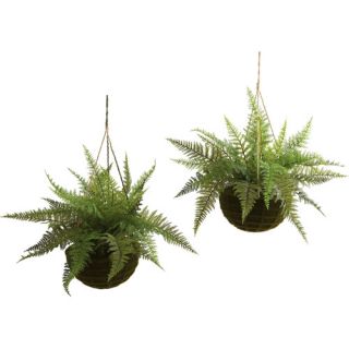 Nearly Natural Leather Fern with Mossy Hanging Basket, Indoor and Outdoor, 2pk