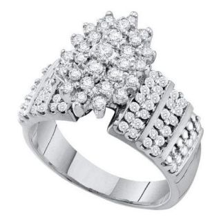 10K White Gold 1.00ctw Glamorous Pave Diamond Cluster Marquise Fashion Ring