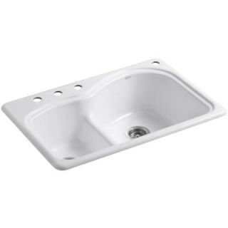 KOHLER Woodfield Self Rimming Cast Iron 33x22x9.625 4 Hole Kitchen Sink in Mexican Sand DISCONTINUED K 5839 4 33