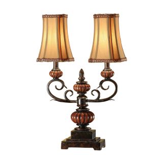 Absolute Decor 20.75 in Bronze and Caramel Indoor Table Lamp with Fabric Shade