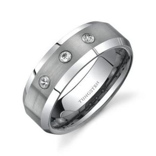 Oravo Three Stone 8 mm Comfort Fit Mens Tungsten Wedding Band Ring