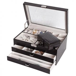 Mele & Co. Alana Glass Top Locking Jewelry Box in Black Croco Faux Leather   7117829