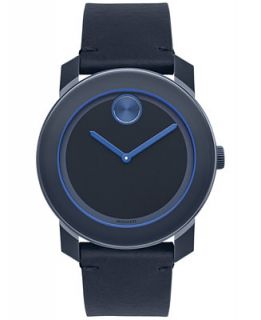 Movado Mens Swiss Bold Navy Leather Strap Watch 42mm 3600317