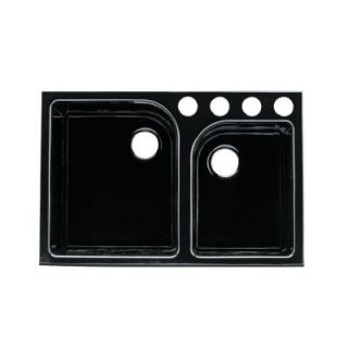 KOHLER Executive Chef Tile In Cast Iron 33 in. 4 Hole Double Bowl Kitchen Sink in Biscuit K 5931 4 96