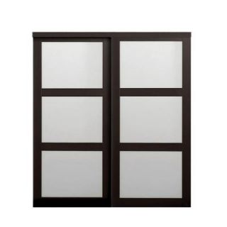 TRUporte 72 in. x 80 1/2 in. 2290 Series 3 Lite Tempered Frosted Glass Composite Espresso Interior Sliding Door 249291