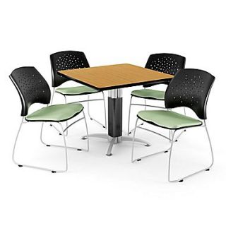 OFM™ 36 Square Oak Laminate Multi Purpose Table With 4 Chairs, Sage Green