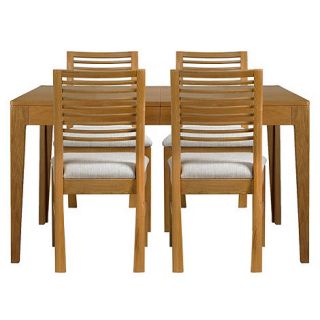 Oak Nord extending table and 4 chairs with cream fabric seats