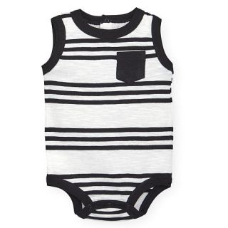 Koala Kids Boys Black/Grey Sleeveless Striped Pocket Bodysuit    Babies R Us