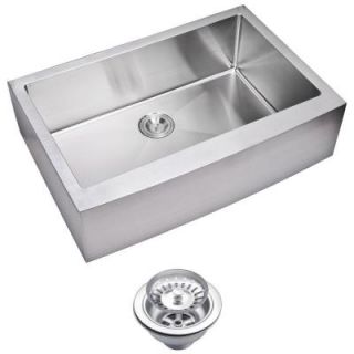 Water Creation Farmhouse Apron Front Small Radius Stainless Steel 33 in. Single Bowl Kitchen Sink with Strainer in Satin SSS AS 3322B