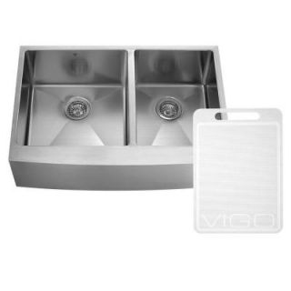 Vigo Farmhouse Apron Front Stainless Steel 36 in. Double Bowl Kitchen Sink in Stainless Steel VGR3620BL