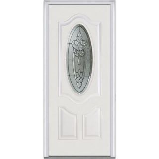 Milliken Millwork 36 in. x 80 in. Fontainebleau Decorative Glass 3/4 Oval 2 Panel Primed White Fiberglass Smooth Prehung Front Door Z000418R