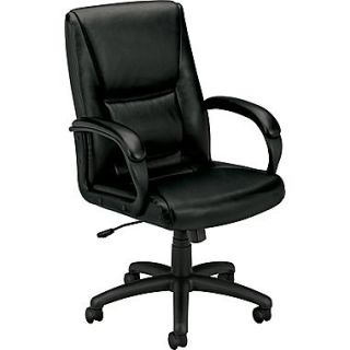 basyx by HON BSXVL161SB11 VL161 Leather Executive High Back Chair with Fixed Arms, Black