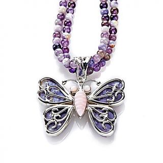 Multigemstone "Butterfly" Sterling Silver Pendant with Bead Necklace   7019533