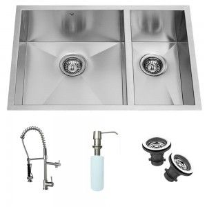 VIGO Industries VG15068 Kitchen Sink Set, Undermount Sink, Faucet, Two Strainers & Dispenser   Stainless Steel