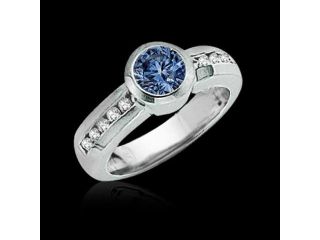 1.45 carats blue diamond engagement ring bezel setting white gold