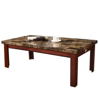 Adeco Coffee Table, Faux Marble Top, Walnut Color Wood Legs