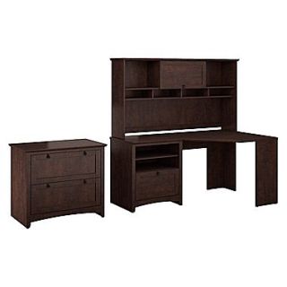 Bush Furniture Buena Vista Corner Desk with 60W Hutch & Lateral File, Madison Cherry