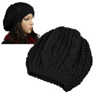 Zodaca Black Unisex Womens Mens Winter Warm Knit Beret Hat Beanie Crochet Ski Baggy Ball Cap Hat