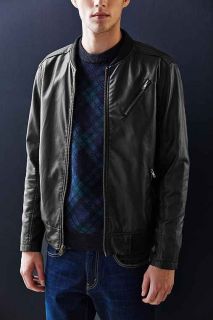 Distressed Faux Leather Moto Bomber Jacket