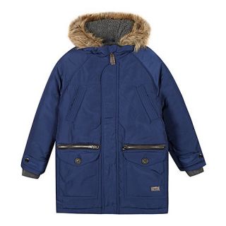 J by Jasper Conran Designer boys blue faux fur trimmed hood parka coat