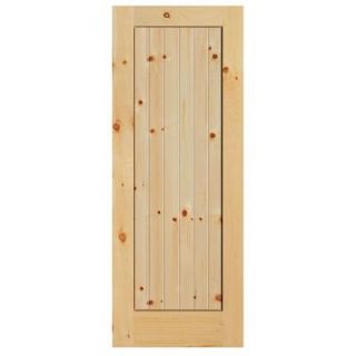 Masonite 36 in. x 84 in. Knotty Pine 1 Panel Shaker V Groove Solid Wood Interior Barn Door Slab 81805