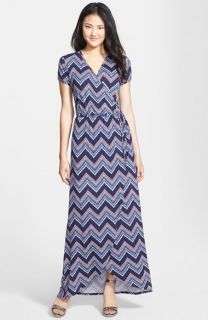 Loveappella Cap Sleeve Faux Wrap Jersey Maxi Dress (Regular & Petite)
