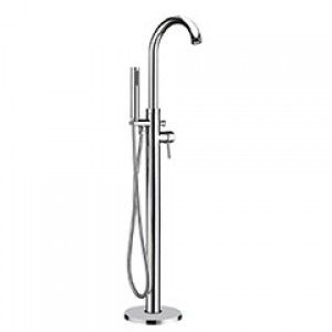 Whitehaus WHT7368S C Freestanding single lever tub filler with integrated diverter valve and hand held shower   Polished Chrome