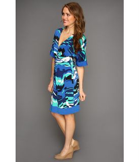 BCBGMAXAZRIA Kaitlin S/S Printed Matte Jersey Wrap Dress Larkspur Blue Combo