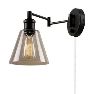 Globe Electric 1 Light Dark Bronze Plug in Wall Sconce with Clear Glass Shade and Clear 6 ft. Cord 65311