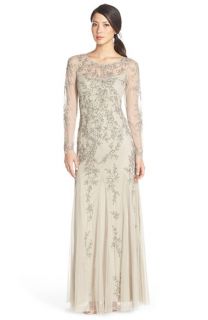 Adrianna Papell Embellished Mesh Illusion Gown
