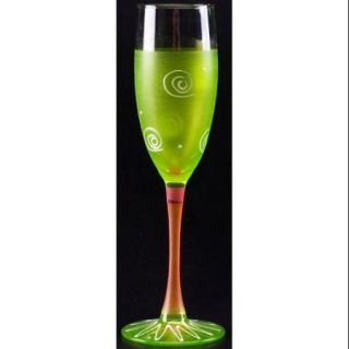 Set of 2 Light Green & White Hand Painted Champagne Drinking Glasses   5.75 Oz.