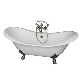 Barclay Products 5.9 ft. Cast Iron Lion Paw Feet Double Slipper Tub in White with Brushed Nickel Accessories TKCTDSN SN2