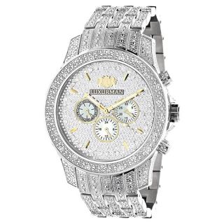 Luxurman Mens 1.25ct Genuine Diamond Watch with Leather Strap Set