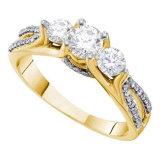 14K Yellow Gold 1.00ctw 3 Stone Set Diamond Round Bridal Ring W/0.42ctw Center