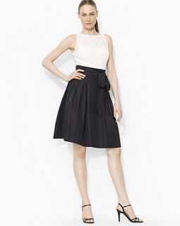 Lauren Ralph Lauren Dress   Sleeveless Lace Bodice & Taffeta Flare Skirt