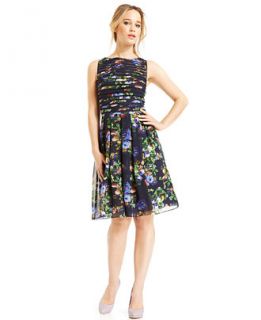 Adrianna Papell Floral Print Pleated Flared Dress   Dresses   Women