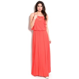 Shop The Trends Womens Spaghetti Strap Maxi Dress with Ruffled Detail