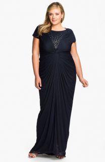 Adrianna Papell Embellished Twist Front Mesh Gown (Plus)
