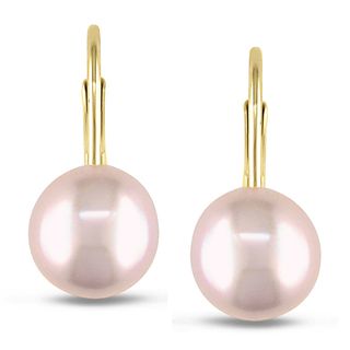 Miadora 10k Yellow Gold Pink Freshwater Pearl Earrings (7 7.5 mm)