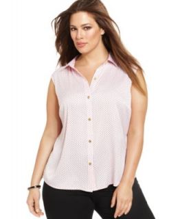 Jones New York Collection Plus Size Sleeveless Polka Dot Shirt