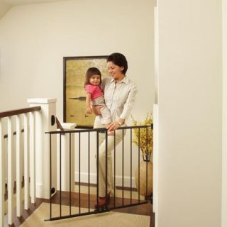 North States Easy Swing and Lock Gate 28.68" 47.85", Top of Stairs Baby Gate, Includes Mounting Kit, Matte Bronze