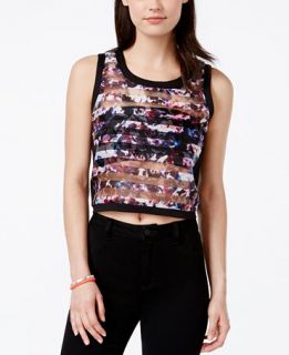 Material Girl Juniors Sheer Printed Shadow Striped Crop Top, Only at