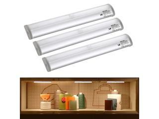 LE® 10 Super Bright LEDs Under Cabinet Lighting,Motion Sensor Light, Warm White, Battery Powered , Stick on Anywhere with Magnetic Strip, Closet Cabinet LED Night Light, Pack of 3 Units 