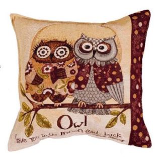 Set of 2 Retro Owl "Love You" Square Decorative Tapestry Throw Pillows 17"