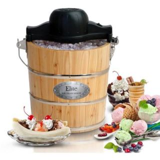 Maxi Matic Elite Gourmet 4 qt Old Fashioned Pine Bucket Electric Manual Ice Cream Maker, Wood