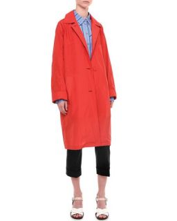 Jil Sander Long Sleeve Oversized Trenchcoat, Skinny Stripe Button Front Blouse & Slim Leg Cropped Pants