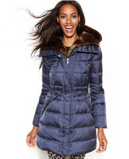 Laundry by Shelli Segal Hooded Faux Fur Lined Belted Down Puffer Coat